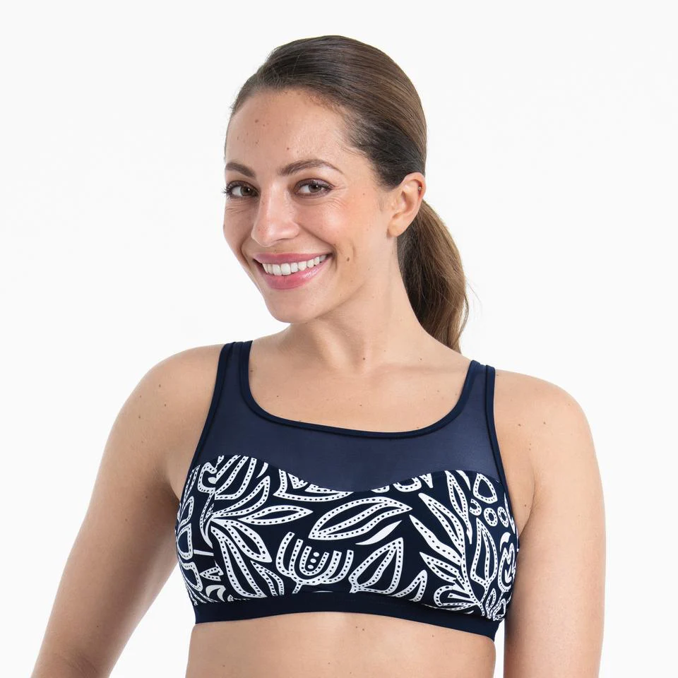 Flower Dots Prothese Bikini Top 6568-1 Marine-Wit